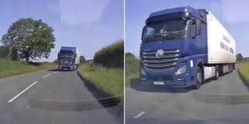 Moment i frikshëm/Kamioni udhëtonte në anën e gabuar, shmang përplasjen me makinën (VIDEO)