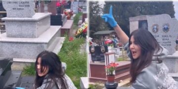 Video e turpshme, Megi Pojani tallet mbi varrin e të afërmes dhe kërcen