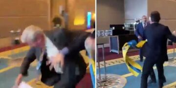 Përfaqësuesi rus heq flamurin e Ukrainës, plas sherri me grushte në takimin zyrtar në Turqi (VIDEO)