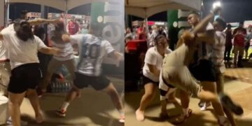 Mesi jep spektakël në fushë, tifozët e tij bëjnë sherr me grushte si të çmendur jashtë stadiumit