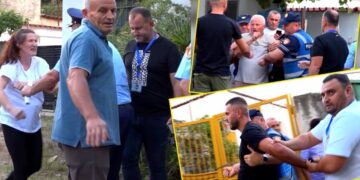 Me policë te koka, burra e gra sherr për flokësh e shkelma për gardhin në Lanabregas