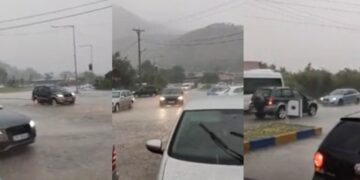 Pak minuta shi përmbytin Elbasanin, uji vërshon në rrugë, vështirësohet qarkullimi i mjeteve