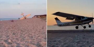 Panik në plazh, aeroplani bën ulje emergjente dhe përmbyset në rërë