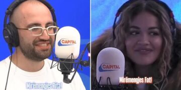 Prezantuesi i emisionit del shqiptar, Rita Ora dhe moderatori flasin shqip gjatë emisionit britanik në radio