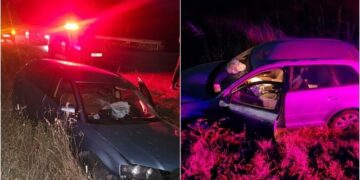 Përplasen dy automjete në aksin Korçë-Pogradec, një nga makinat përfundon në kanal, arratiset një prej shoferëve