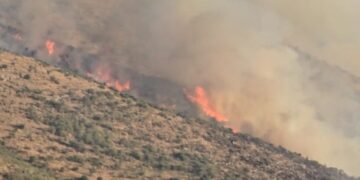 Zjarr me përmasa të mëdha në malin e Shushicës, flakët shumë pranë staneve të bagëtive, ja çfarë dyshohet