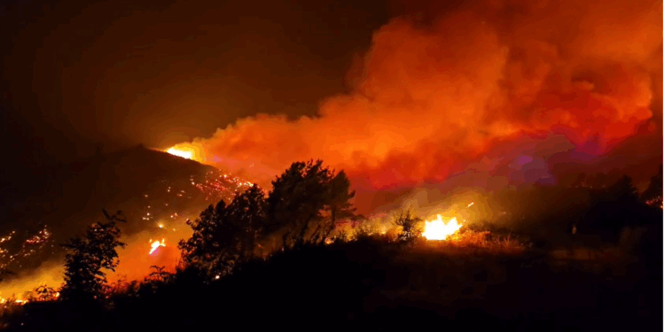 Zjarr i madh në Delvinë, shikoni si flakët kanë ‘pushtuar’ shpatin e malit
