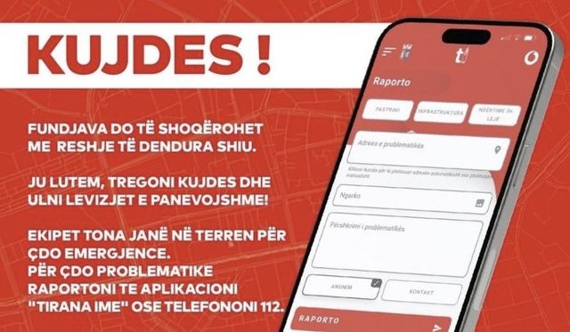 Reshjet e shiut, edhe Tirana në alarm: Evitoni lëvizjet e panevojshme, bashkëpunim me emergjencat civile