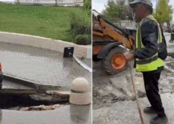 Shembet asfalti pranë tunelit të Ujit të Ftohtë, hapet gropë e madhe sa mund të bjerë një makinë brenda