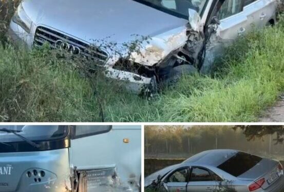 Aksident në aksin Fier- Levan, përplaset me autobusin, “Audi” përfundon në kanal