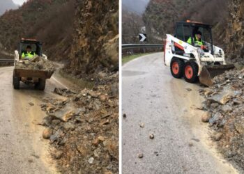 Kukësi nën reshje shiu e dëbore, rënie gurësh në aksin Dushaj–Lekbibaj