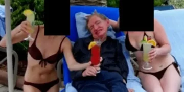 FOTO nga Dosja Epstein/ Stephen Hawking mes dy modeleve me bikini në Francë
