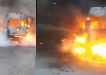 Shkodër/ Furgoni përfshihet nga flakët në gomisteri, rrezikohen punëtorët poshtë mjetit