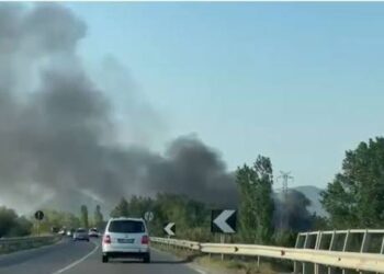 Zjarr pranë autostradës Milot-Lezhë, tymi mbulon zonën